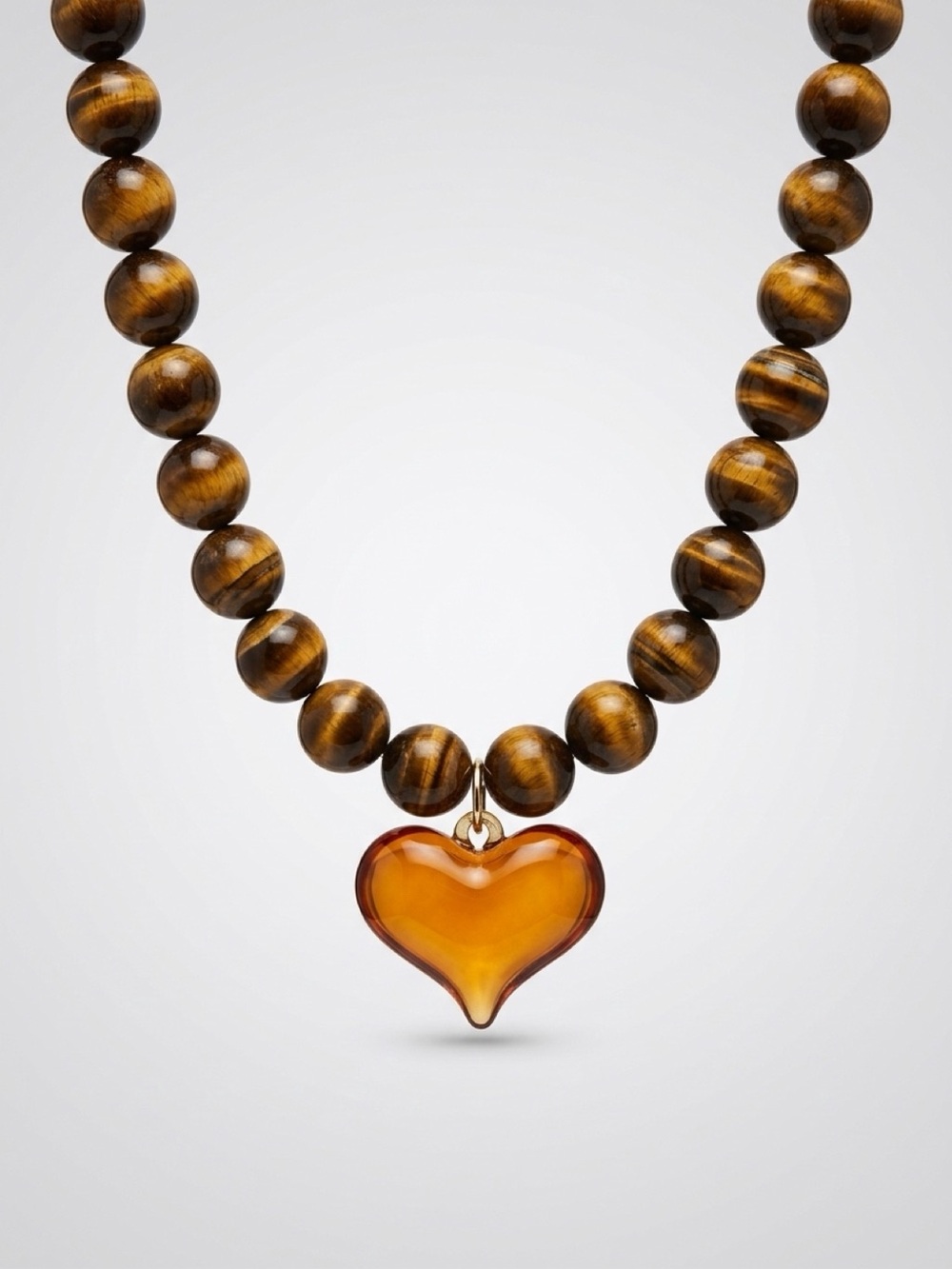 Anthropologie Mod Tiger Eye Beaded Heart Pendant Choker NWT